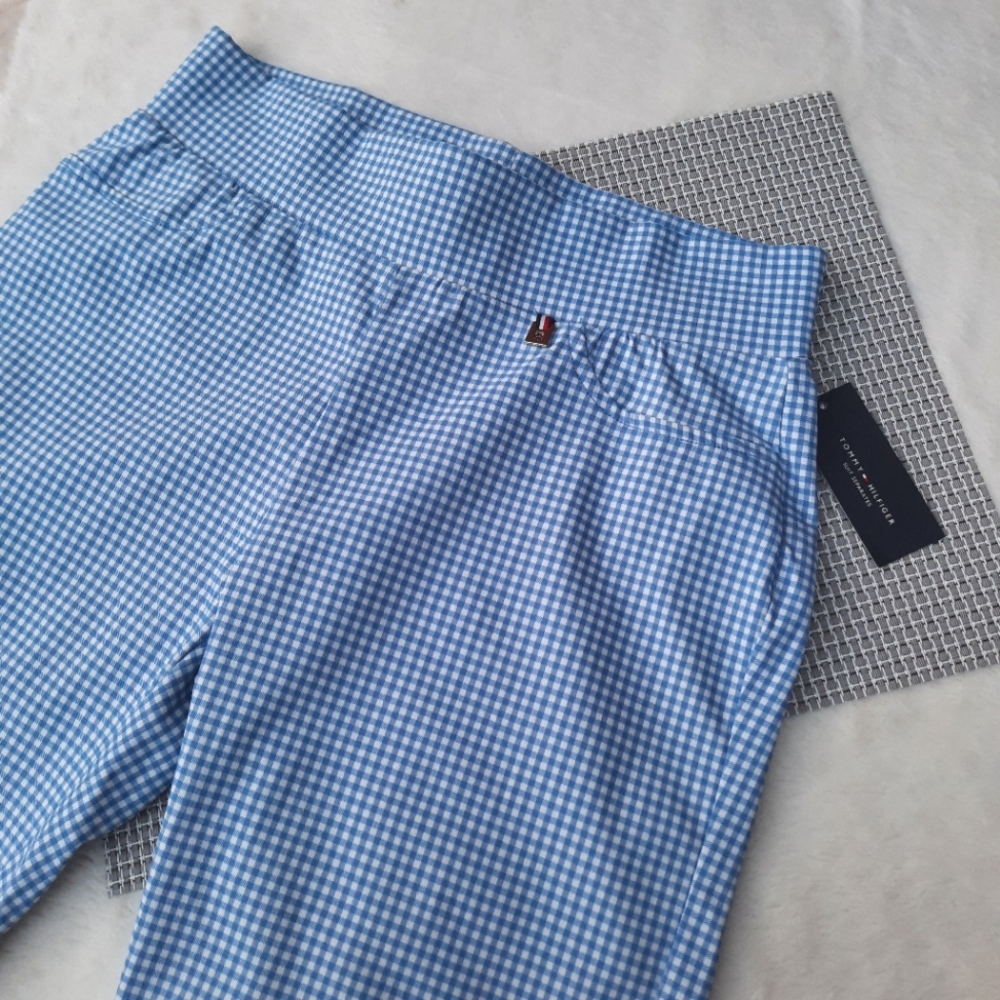 Tommy Hilfiger Gingham Bermuda Shorts Plaid Print Stretch Waist NEW 10